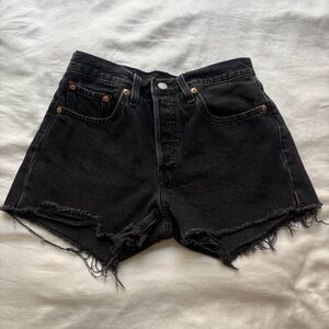 Black Levi Jean Shorts Distressed Cut-Off Style